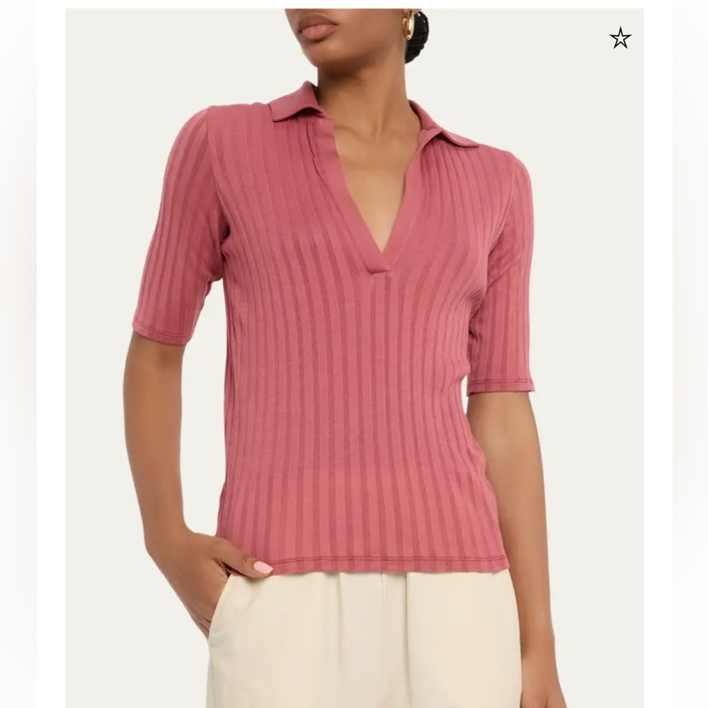 Vince Elbow Sleeve Polo Cotton Rose Size Medium